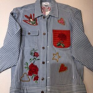 Embroidered Blue Striped Jean Jacket